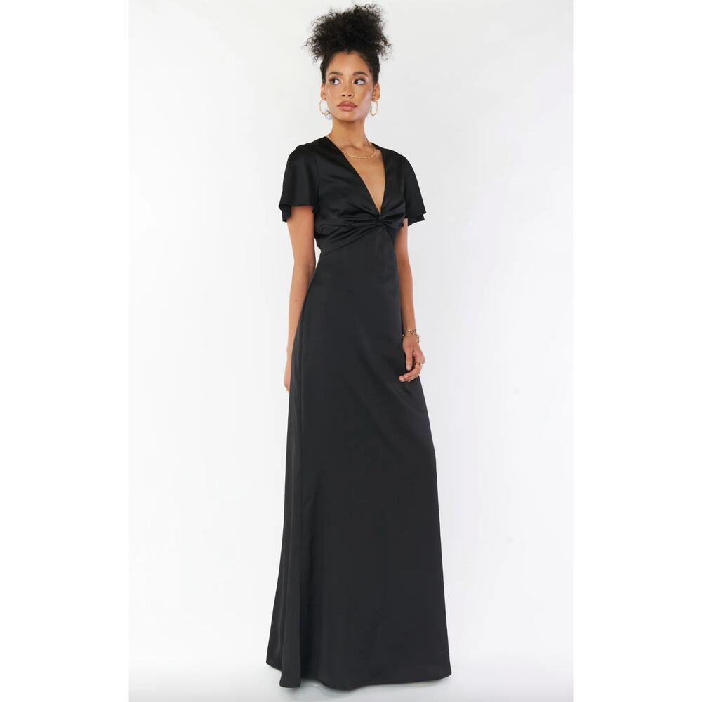 SHOW ME YOUR MUMU Black Satin Rome Twist Gown Size M